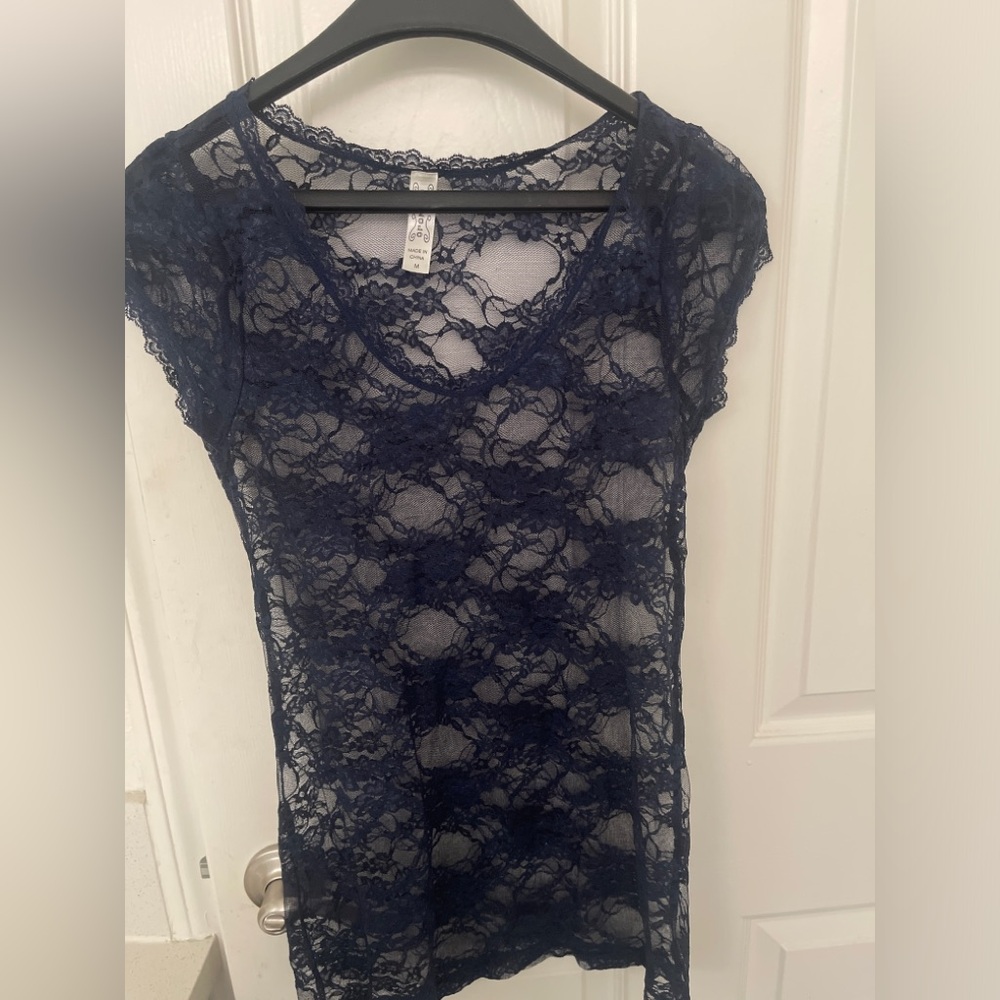 Y2K Bozzolo Blue Lace Top - Picture 2 of 4